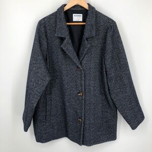 Old Navy Womens Coat‎ Size XL Blue Herringbone Wool Blend Button Front Carcoat